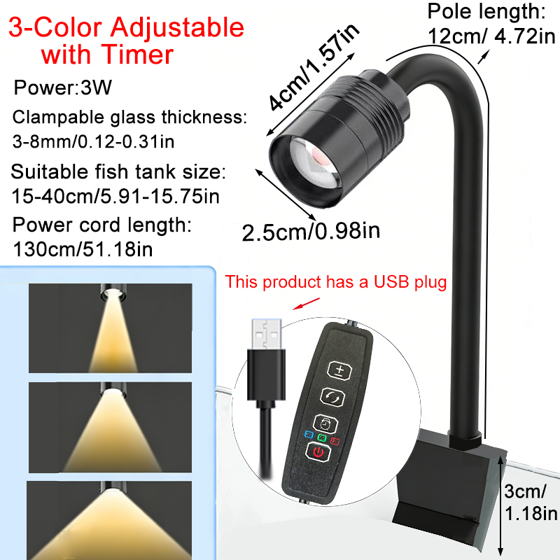 Aquarium Marine Lights - 3W South American Aquarium Spotlight 3-Color