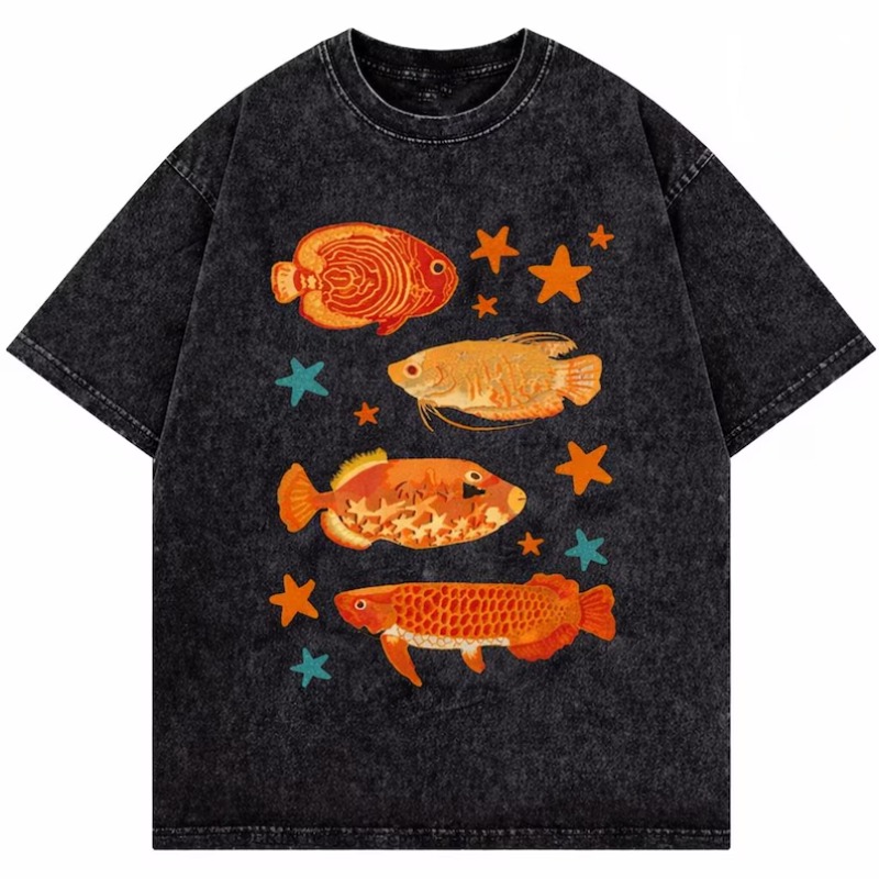 Marine Life Aquariums - Vintage Washed Tropical Fish Print T-Shirt